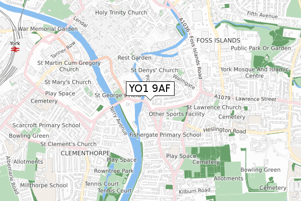 YO1 9AF map - small scale - OS Open Zoomstack (Ordnance Survey)