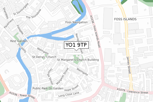 YO1 9TP map - large scale - OS Open Zoomstack (Ordnance Survey)