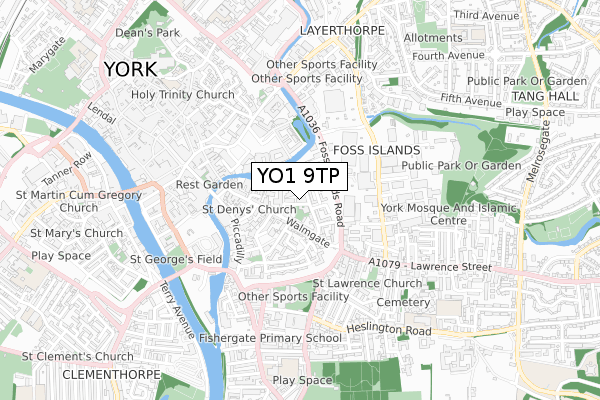 YO1 9TP map - small scale - OS Open Zoomstack (Ordnance Survey)