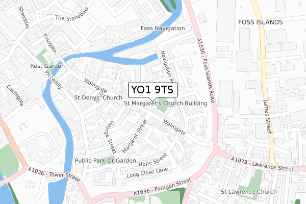 YO1 9TS map - large scale - OS Open Zoomstack (Ordnance Survey)