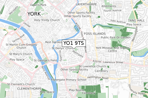 YO1 9TS map - small scale - OS Open Zoomstack (Ordnance Survey)