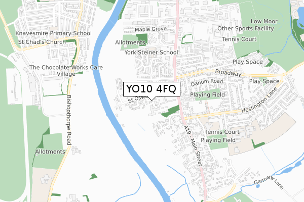 YO10 4FQ map - small scale - OS Open Zoomstack (Ordnance Survey)