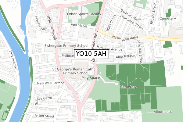 YO10 5AH map - large scale - OS Open Zoomstack (Ordnance Survey)