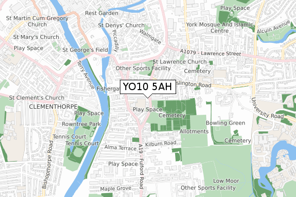 YO10 5AH map - small scale - OS Open Zoomstack (Ordnance Survey)