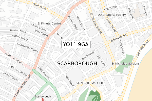 YO11 9GA map - large scale - OS Open Zoomstack (Ordnance Survey)