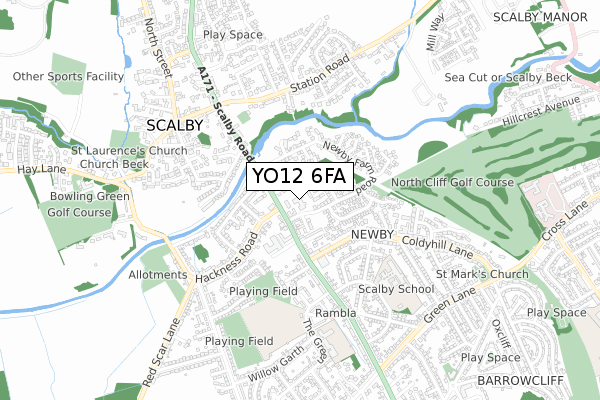 YO12 6FA map - small scale - OS Open Zoomstack (Ordnance Survey)