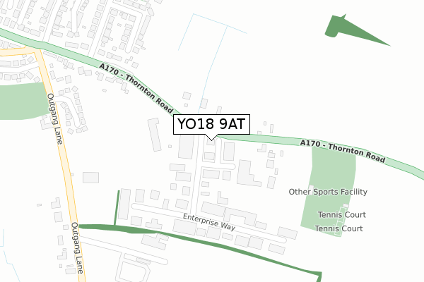 YO18 9AT map - large scale - OS Open Zoomstack (Ordnance Survey)