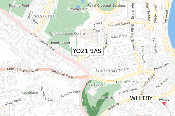 YO21 9AS map - large scale - OS Open Zoomstack (Ordnance Survey)