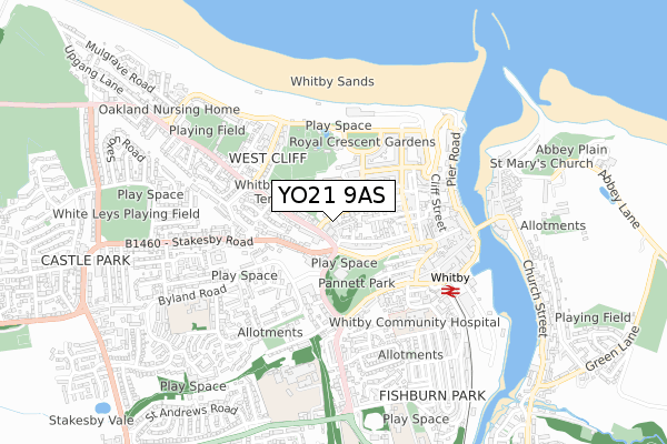 YO21 9AS map - small scale - OS Open Zoomstack (Ordnance Survey)