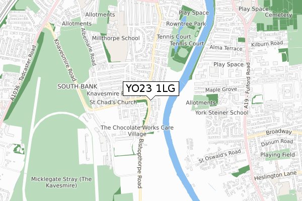 YO23 1LG map - small scale - OS Open Zoomstack (Ordnance Survey)