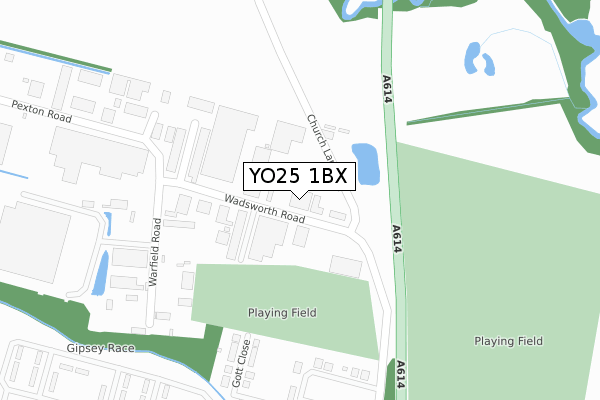 YO25 1BX map - large scale - OS Open Zoomstack (Ordnance Survey)