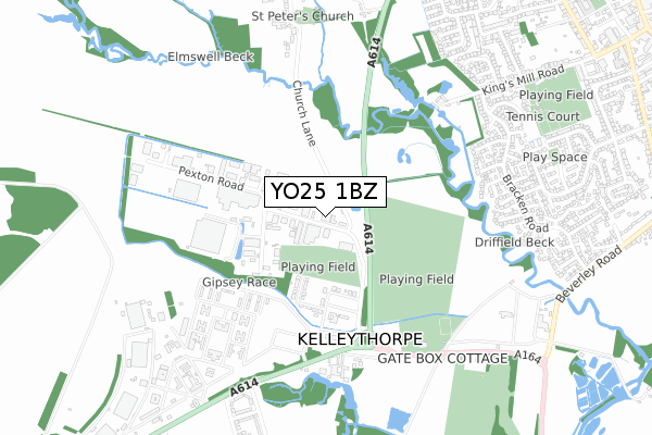 YO25 1BZ map - small scale - OS Open Zoomstack (Ordnance Survey)