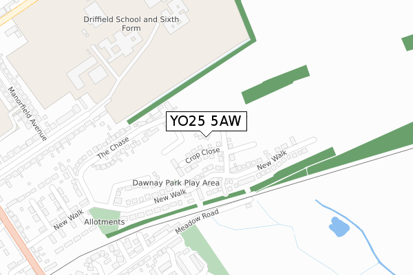 YO25 5AW map - large scale - OS Open Zoomstack (Ordnance Survey)