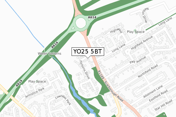 YO25 5BT map - large scale - OS Open Zoomstack (Ordnance Survey)