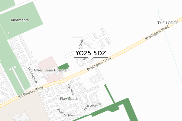 YO25 5DZ map - large scale - OS Open Zoomstack (Ordnance Survey)