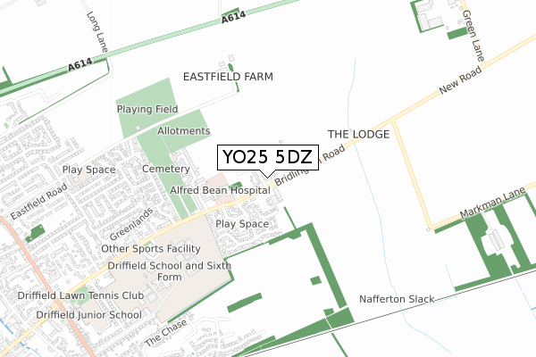 YO25 5DZ map - small scale - OS Open Zoomstack (Ordnance Survey)