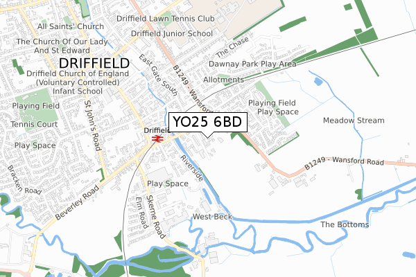 YO25 6BD map - small scale - OS Open Zoomstack (Ordnance Survey)