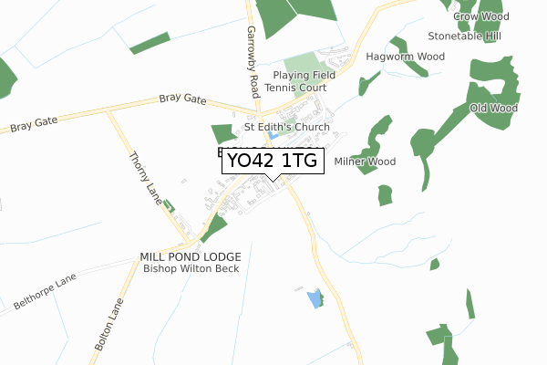 YO42 1TG map - small scale - OS Open Zoomstack (Ordnance Survey)