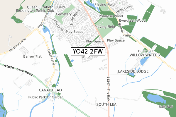 YO42 2FW map - small scale - OS Open Zoomstack (Ordnance Survey)