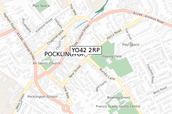 YO42 2RP map - large scale - OS Open Zoomstack (Ordnance Survey)