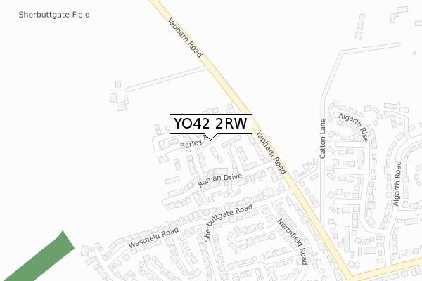 YO42 2RW map - large scale - OS Open Zoomstack (Ordnance Survey)