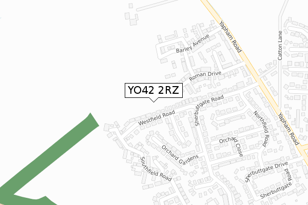 YO42 2RZ map - large scale - OS Open Zoomstack (Ordnance Survey)