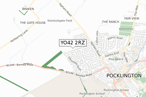 YO42 2RZ map - small scale - OS Open Zoomstack (Ordnance Survey)