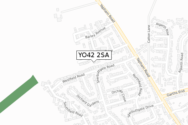 YO42 2SA map - large scale - OS Open Zoomstack (Ordnance Survey)