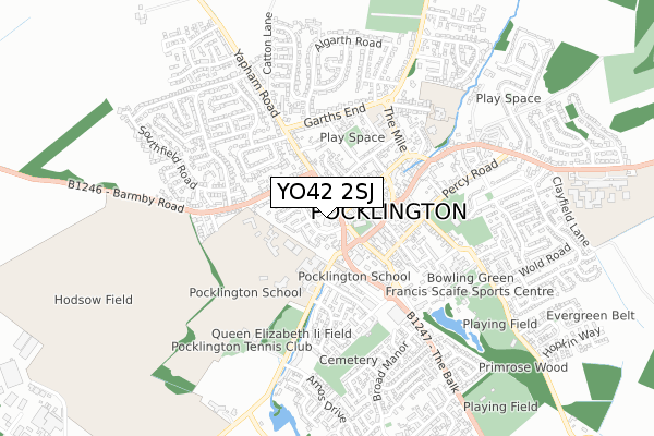 YO42 2SJ map - small scale - OS Open Zoomstack (Ordnance Survey)