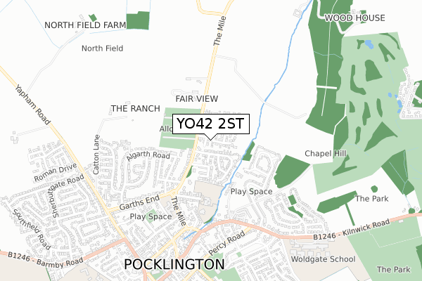 YO42 2ST map - small scale - OS Open Zoomstack (Ordnance Survey)