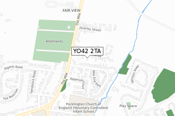 YO42 2TA map - large scale - OS Open Zoomstack (Ordnance Survey)