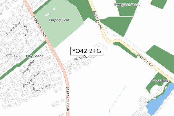 YO42 2TG map - large scale - OS Open Zoomstack (Ordnance Survey)