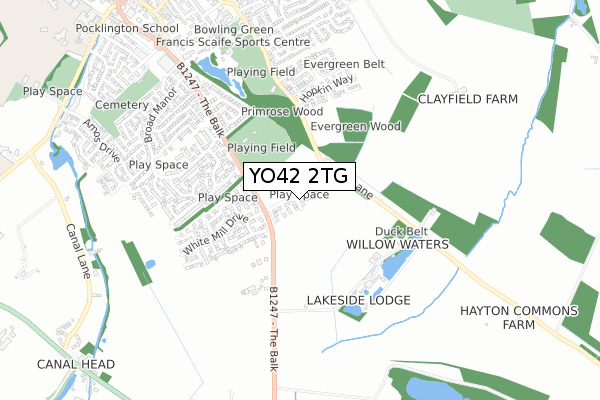 YO42 2TG map - small scale - OS Open Zoomstack (Ordnance Survey)