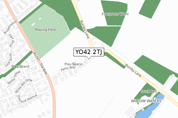 YO42 2TJ map - large scale - OS Open Zoomstack (Ordnance Survey)