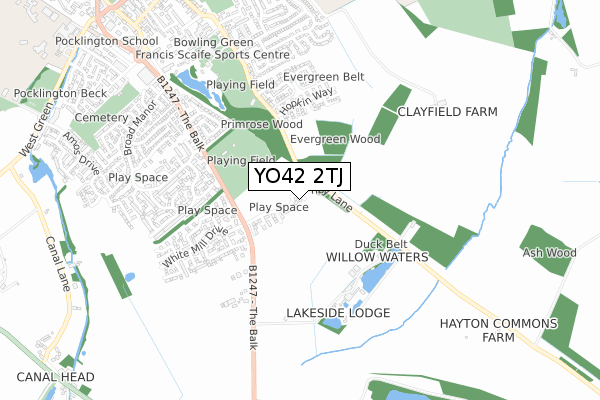 YO42 2TJ map - small scale - OS Open Zoomstack (Ordnance Survey)