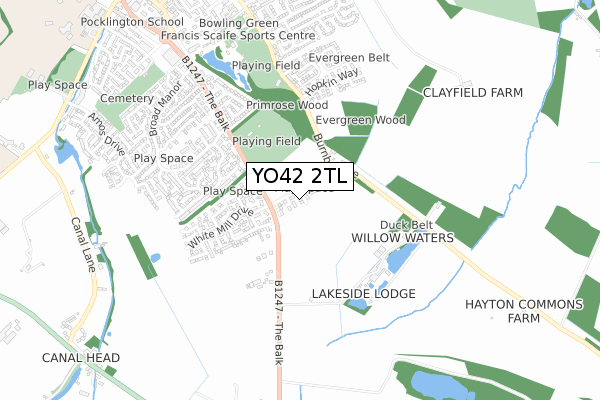 YO42 2TL map - small scale - OS Open Zoomstack (Ordnance Survey)