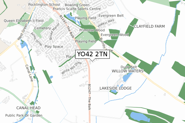 YO42 2TN map - small scale - OS Open Zoomstack (Ordnance Survey)