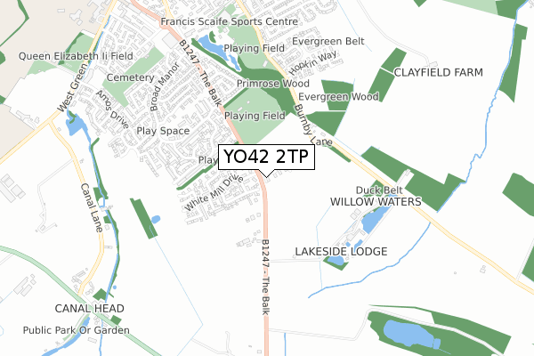 YO42 2TP map - small scale - OS Open Zoomstack (Ordnance Survey)