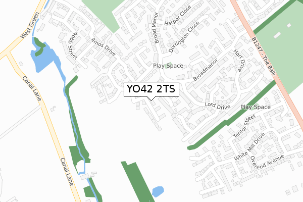 YO42 2TS map - large scale - OS Open Zoomstack (Ordnance Survey)