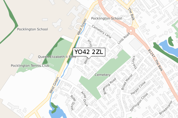 YO42 2ZL map - large scale - OS Open Zoomstack (Ordnance Survey)