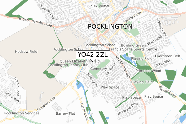 YO42 2ZL map - small scale - OS Open Zoomstack (Ordnance Survey)