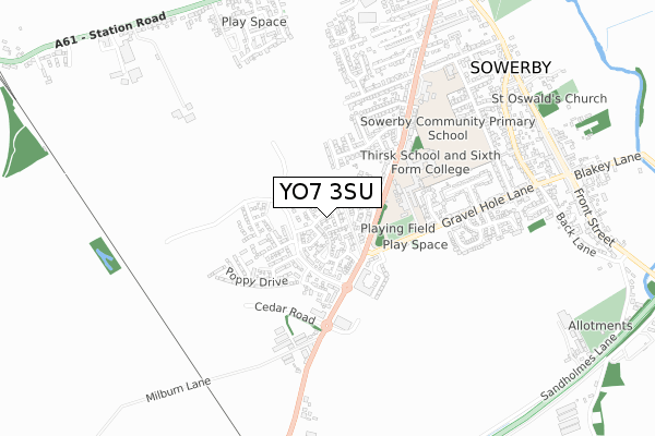 YO7 3SU map - small scale - OS Open Zoomstack (Ordnance Survey)