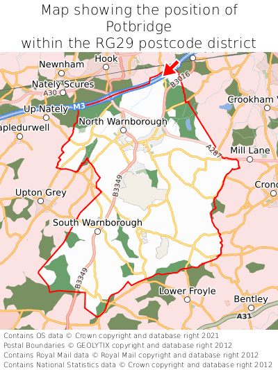 Map showing location of Potbridge within RG29