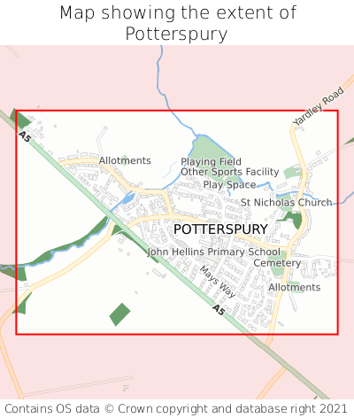 Map showing extent of Potterspury as bounding box