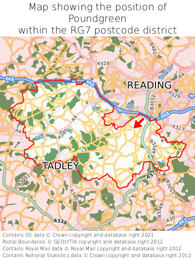 Map showing location of Poundgreen within RG7