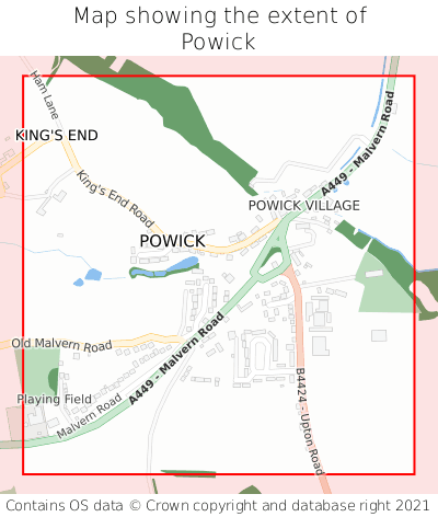 Map showing extent of Powick as bounding box