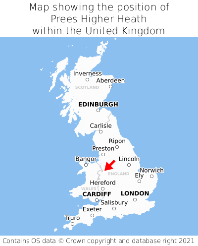 Map showing location of Prees Higher Heath within the UK