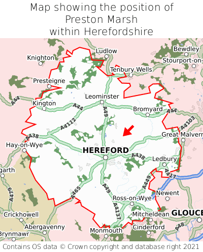 Map showing location of Preston Marsh within Herefordshire