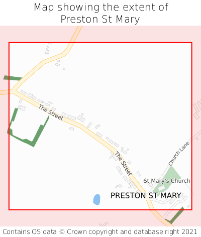 Map showing extent of Preston St Mary as bounding box