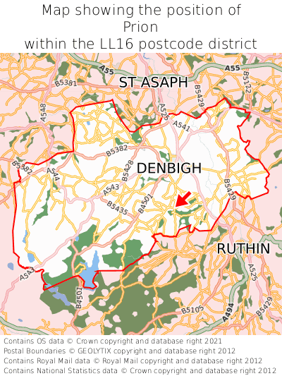 Map showing location of Prion within LL16